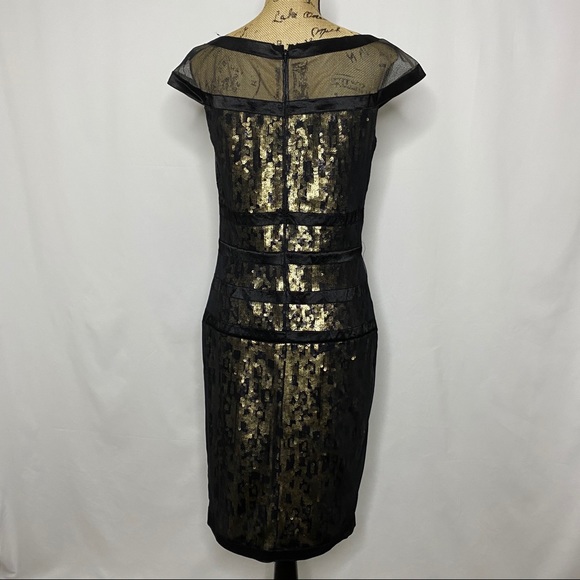Tadashi Shoji Black Gold Sequin Mesh Dress - Picture 6 of 9